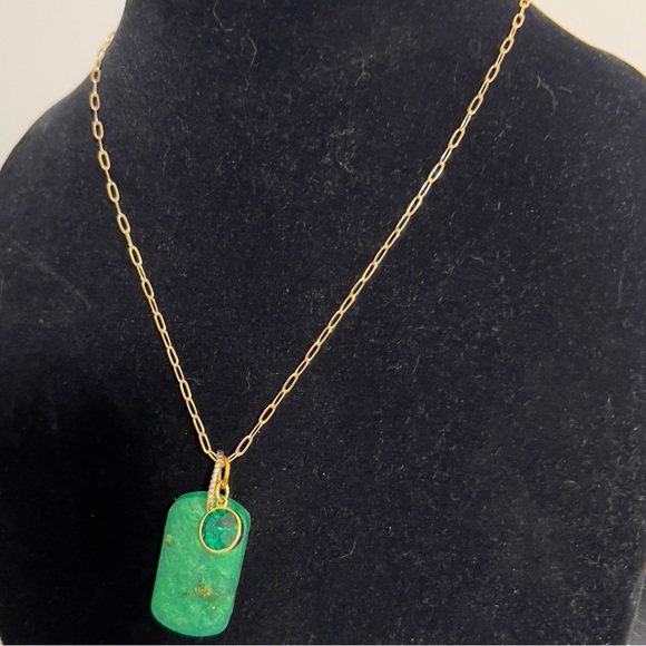 Green & Gold Epoxy Resin DogTag Necklace with Charm Adjustable Chain Handcrafted - Picture 8 of 8